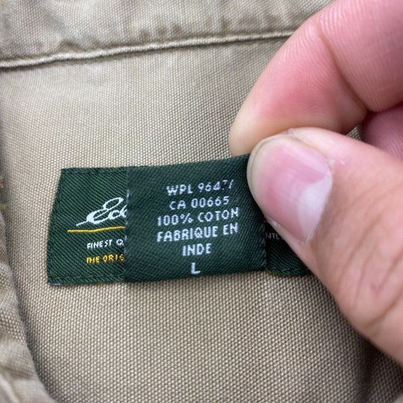 Eddie Bauer Shirt Men Large L Brown Khaki Button Up Short Sleeve Pockets Hiking - Picture 3 of 9